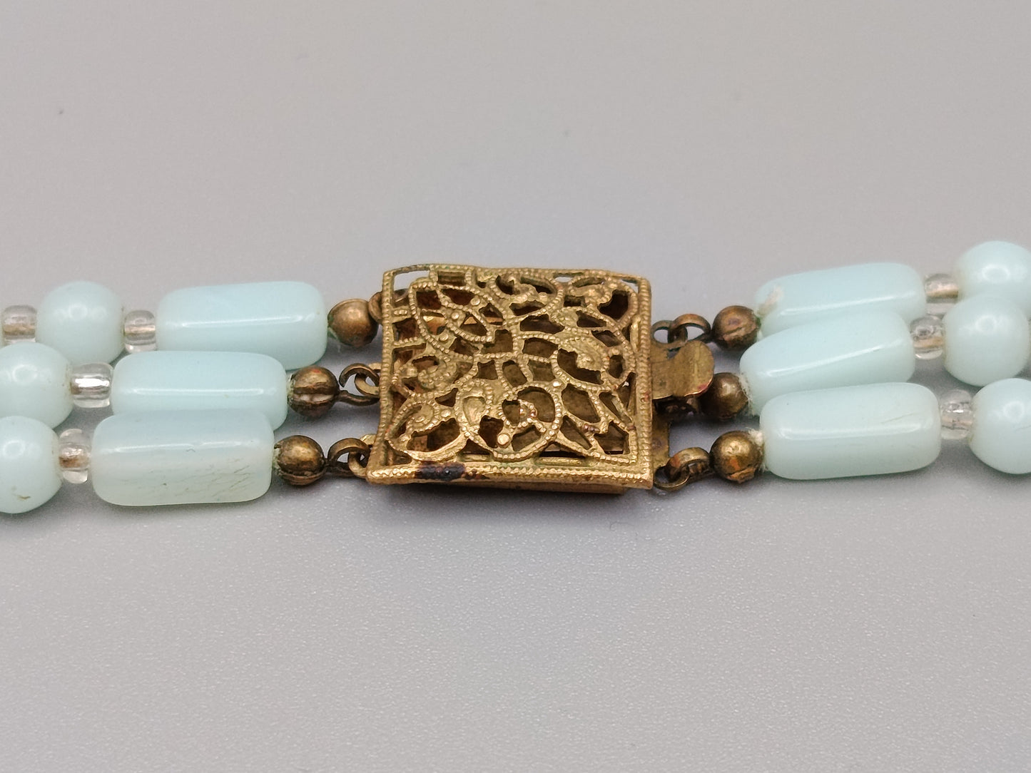Dreireihige Vintage Kette Opalglas Perlen Kette