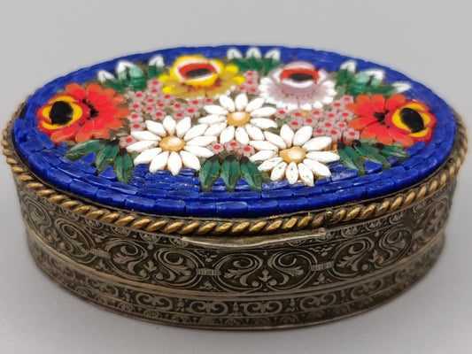 Antike Italienische Mikromosaik Florales Vintage Dose