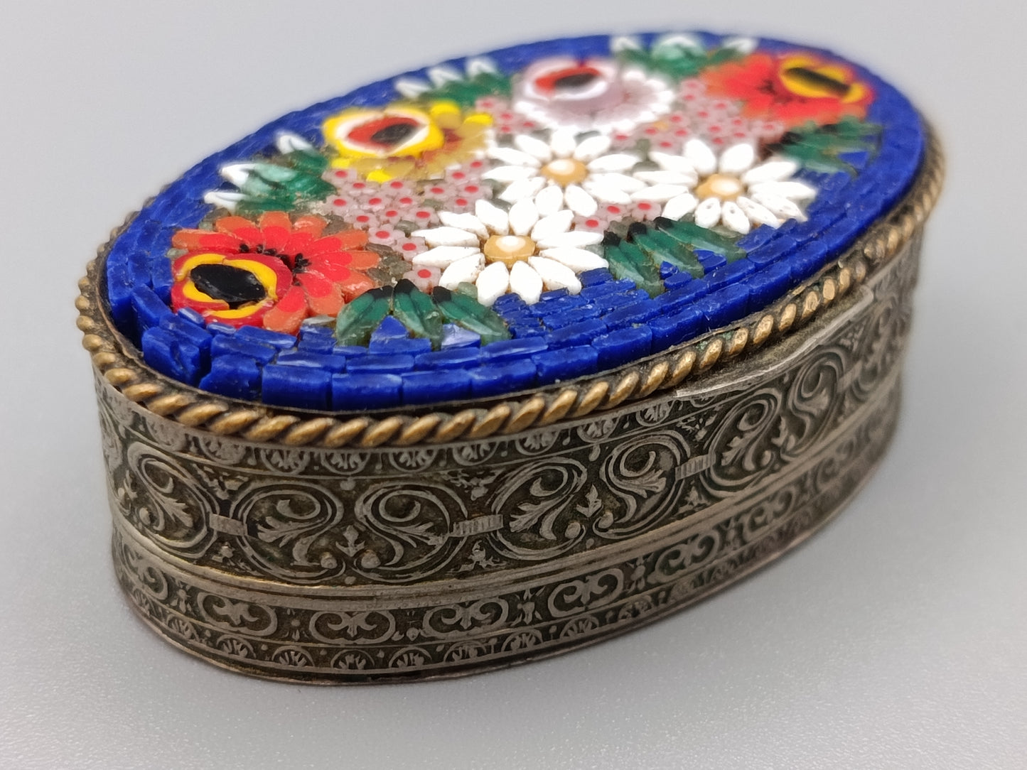 Antike Italienische Mikromosaik Florales Vintage Dose