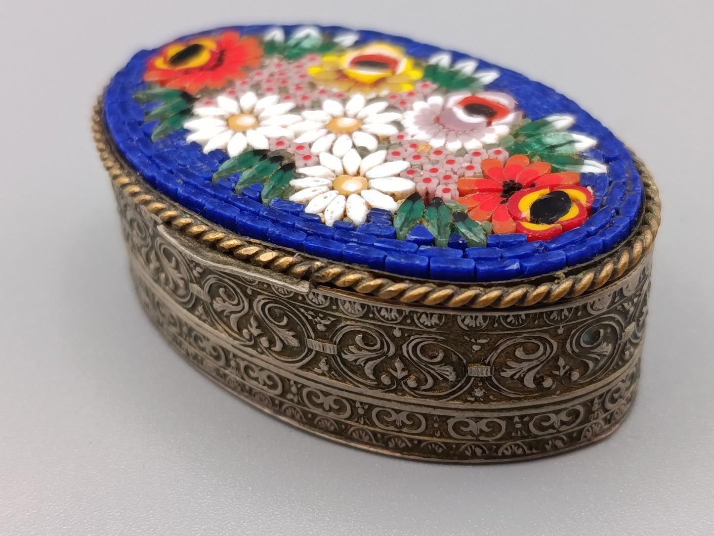 Antike Italienische Mikromosaik Florales Vintage Dose