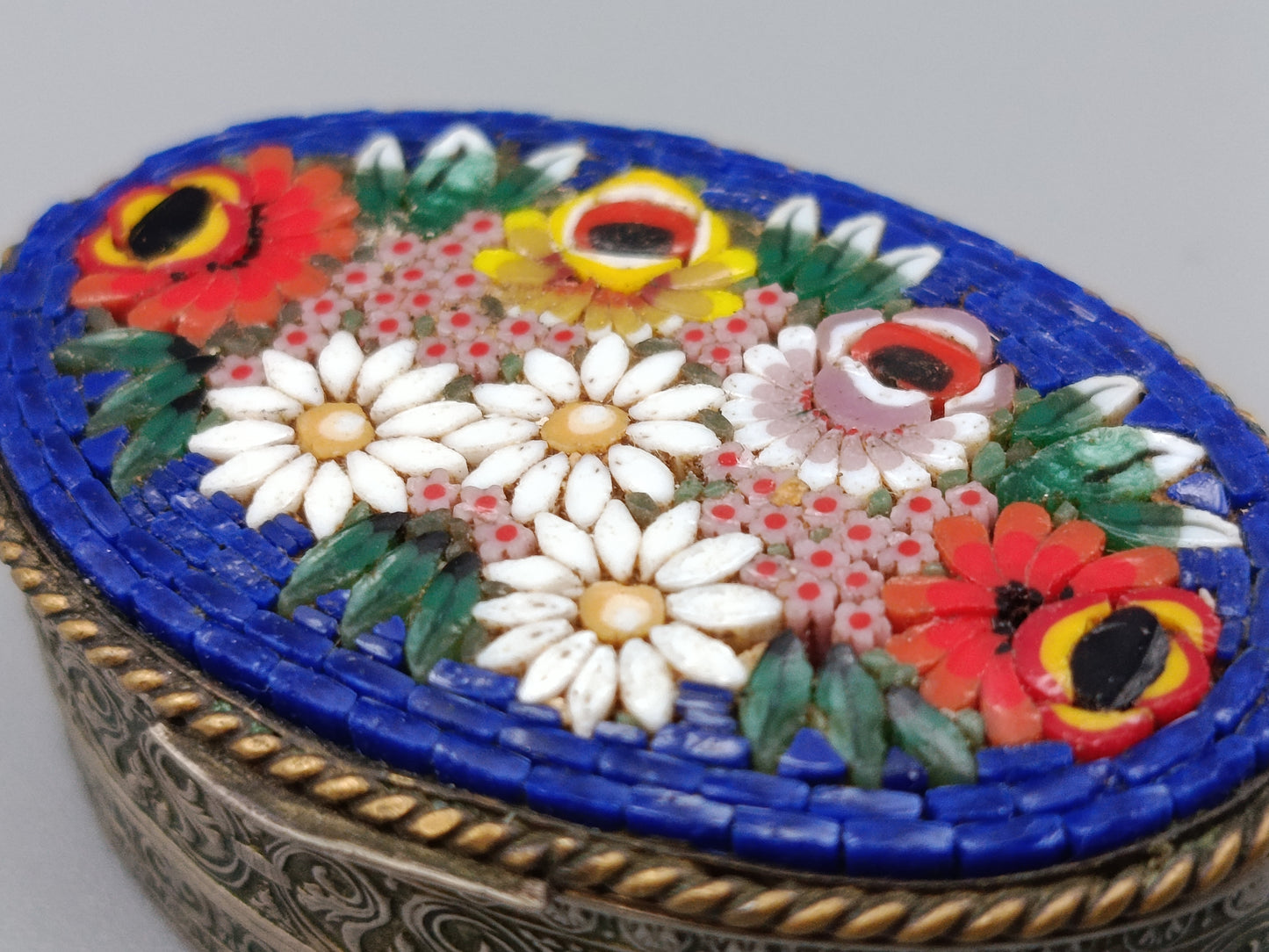 Antike Italienische Mikromosaik Florales Vintage Dose