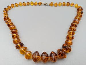 Edle Vintage Bernstein Kette Honigfarbene Barock-Perlen