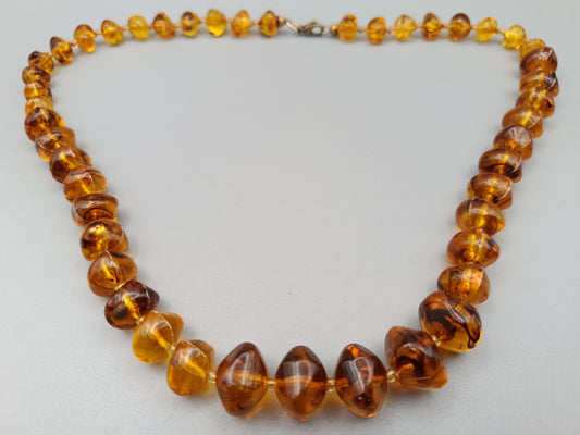 Edle Vintage Bernstein Kette Honigfarbene Barock-Perlen