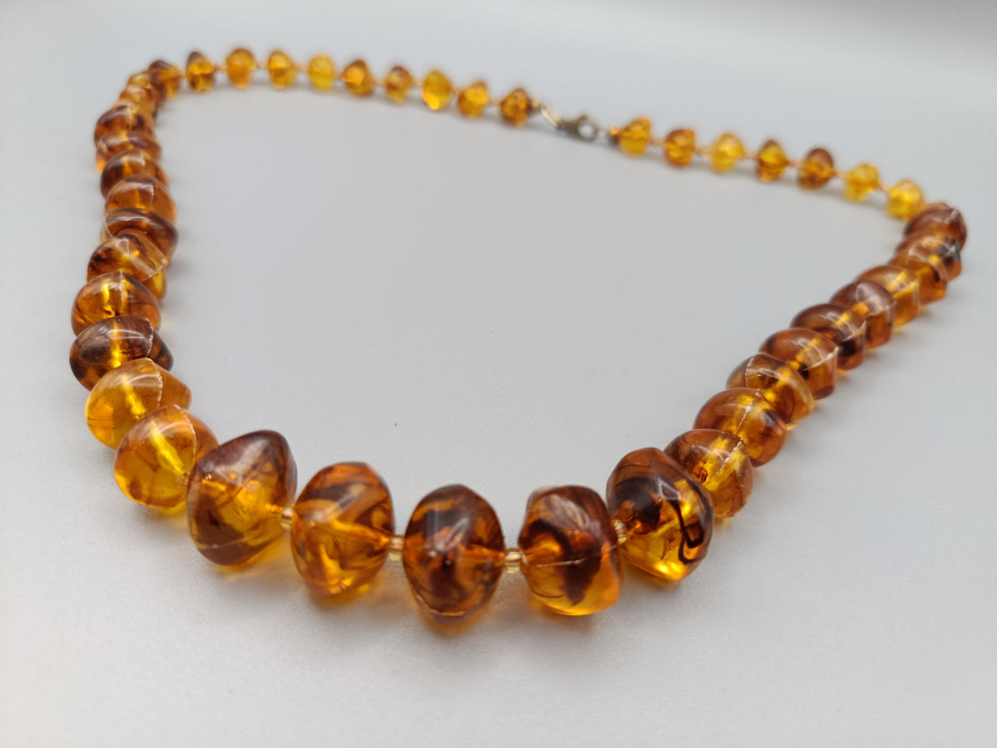 Edle Vintage Bernstein Kette Honigfarbene Barock-Perlen