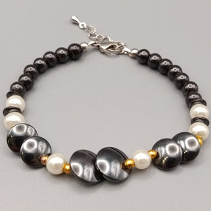 Elegantes Hämatit Damen Armband in Schwarz-Weiß