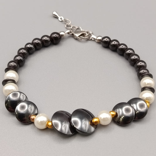 Elegantes Hämatit Damen Armband in Schwarz-Weiß