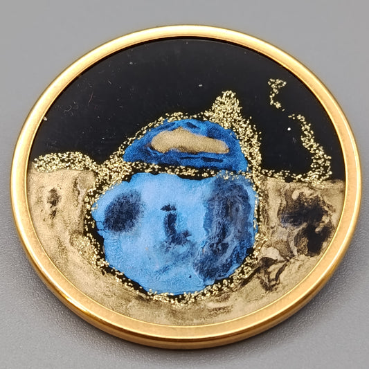 Vintage Brosche Rundes Design mit blau-gold