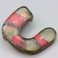 Vintage Emaille Brosche – Hufeisen Form rot grün bunt