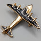 Elegante Flugzeug Brosche in Gold und Schwarz Vintage