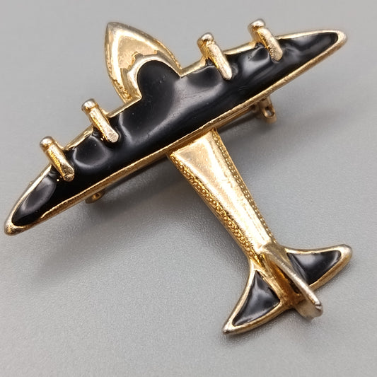 Elegante Flugzeug Brosche in Gold und Schwarz Vintage