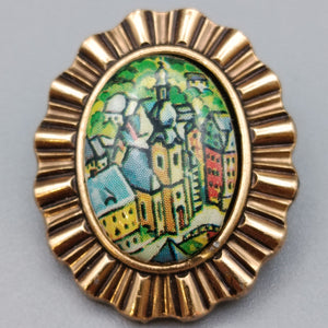 Vintage Brosche in Goldoptik mit Stadtmotiv Germany Schmuck