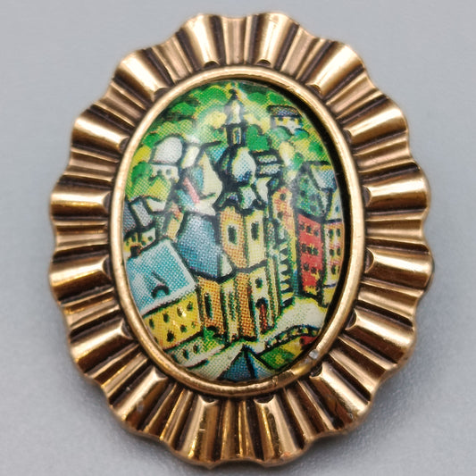 Vintage Brosche in Goldoptik mit Stadtmotiv Germany Schmuck