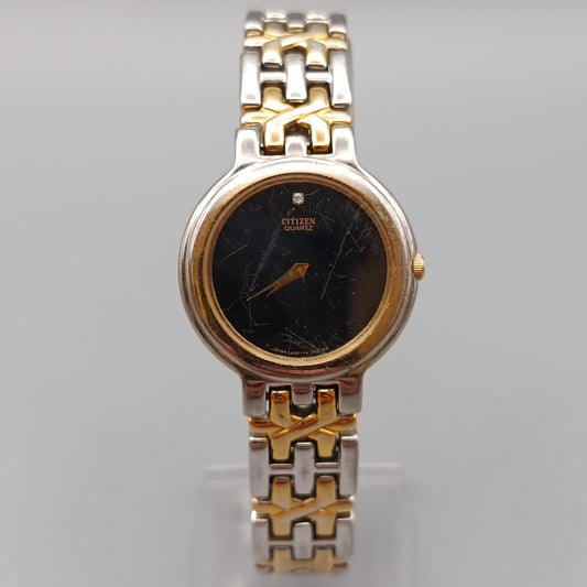 Elegante Citizen Damen Uhr Bicolor Design mit schwarzem Zifferblatt