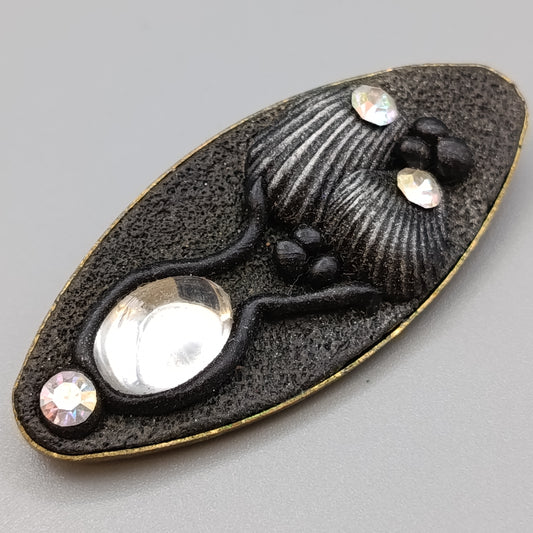 Elegante Vintage Brosche mit Strass Struktur Oval