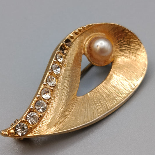 Elegante Vintage Brosche mit Kunstperle – Goldfarben