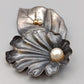 Elegante Vintage Brosche mit Blatt Blüte Silberfarben mit Perlen