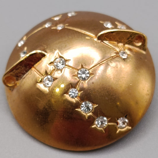 Goldfarbene Brosche mit Strasssteinen Vintage