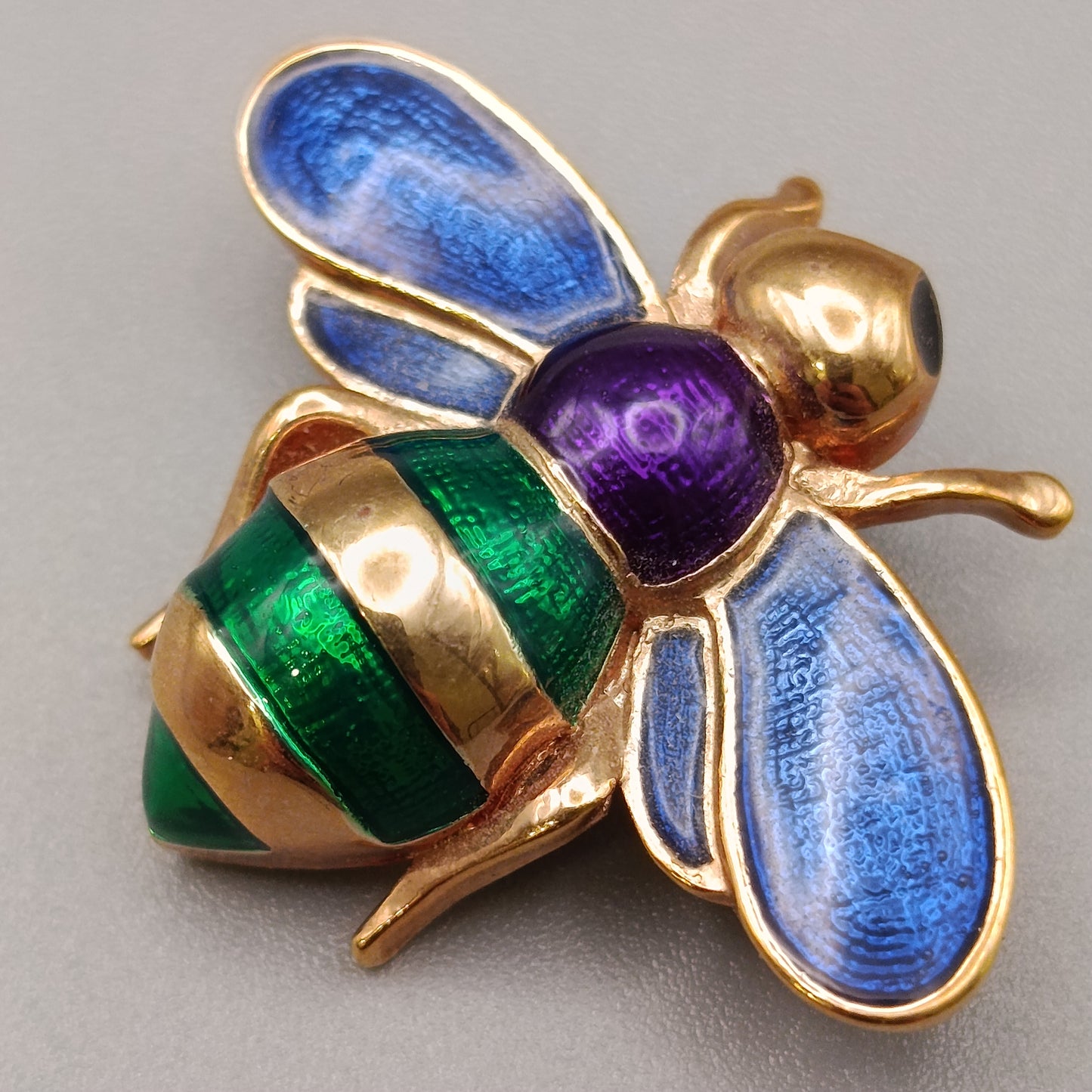 Farbenfrohe Biene Brosche mit Emaille Goldfarbene Vintage
