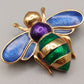 Farbenfrohe Biene Brosche mit Emaille Goldfarbene Vintage