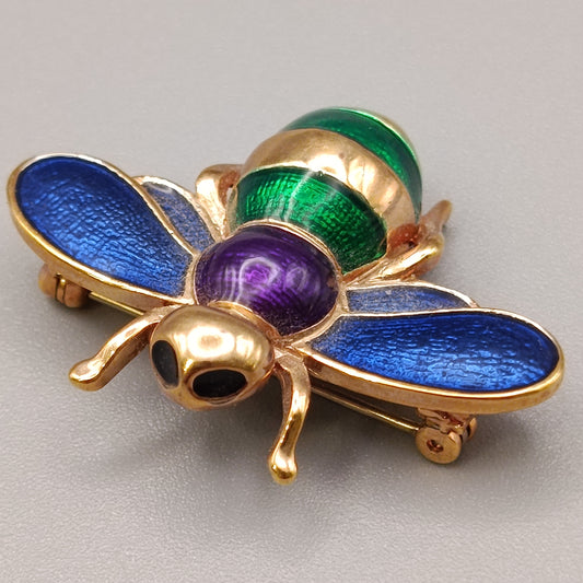 Farbenfrohe Biene Brosche mit Emaille Goldfarbene Vintage
