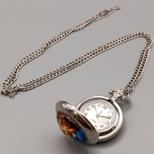Märchenhafte Taschen Uhr mit Kette – Die Schöne und das Biest Motiv