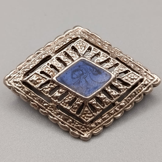 Klassische Art Déco Brosche mit blauem Emaille-Inlay