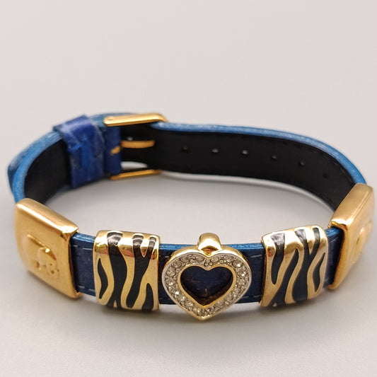 Elegantes Damen Armband Blaues Leder mit Herz Tiger-Optik