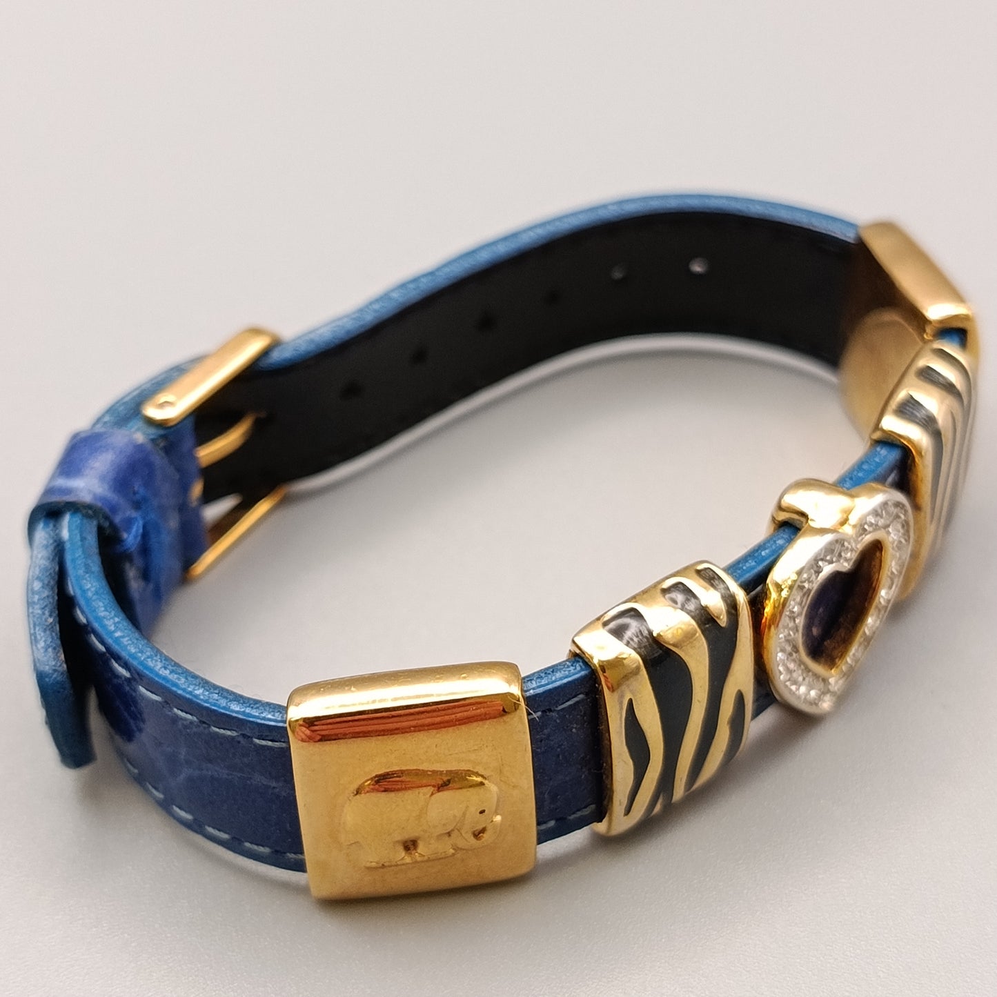 Elegantes Damen Armband Blaues Leder mit Herz Tiger-Optik