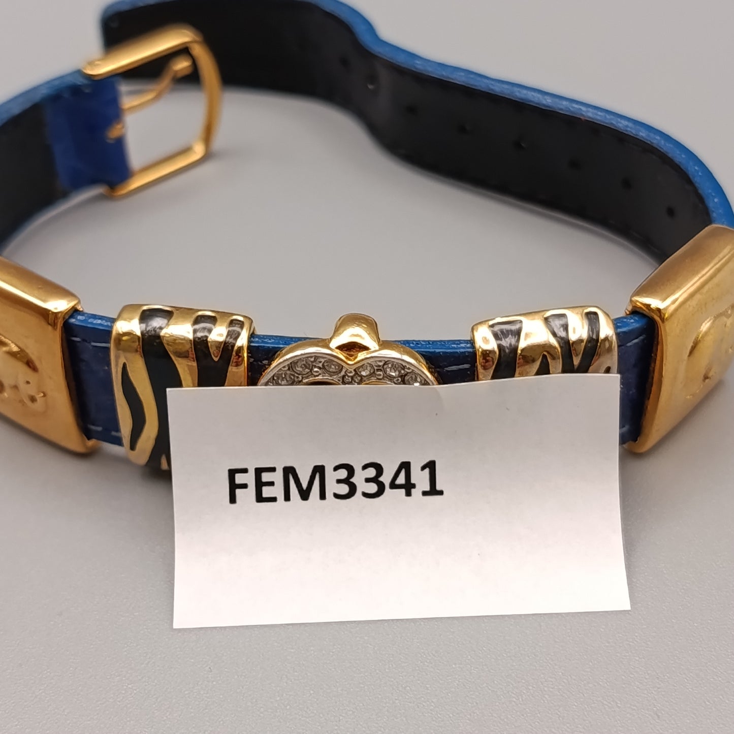 Elegantes Damen Armband Blaues Leder mit Herz Tiger-Optik