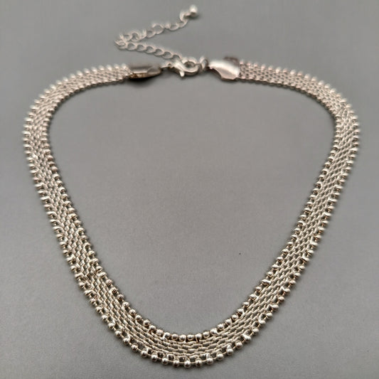 Elegante Damen Kette Versilbert – Breit Verflochtenes Design