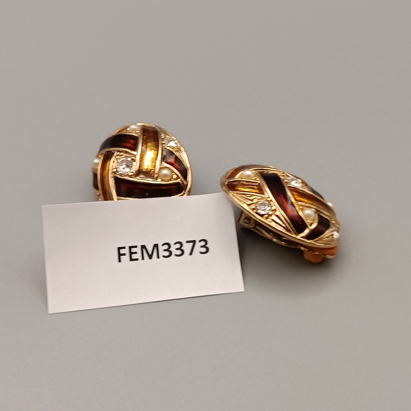 Elegante Vintage Ohrclips – Emaille, Perlen und Strass