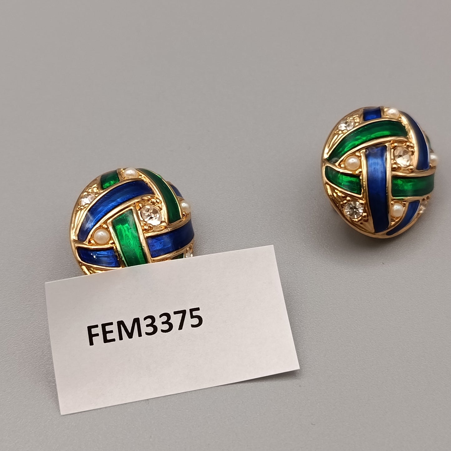 Elegante Vintage Ohr clips – Farbige Emaille, Perlen und Strass