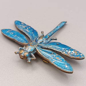 Elegante Libellen Brosche – Dekoratives Design in Blau-Gold