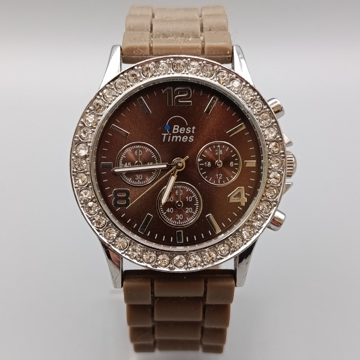 Moderne Best Times Damen Uhr – Braun mit Strasssteinen