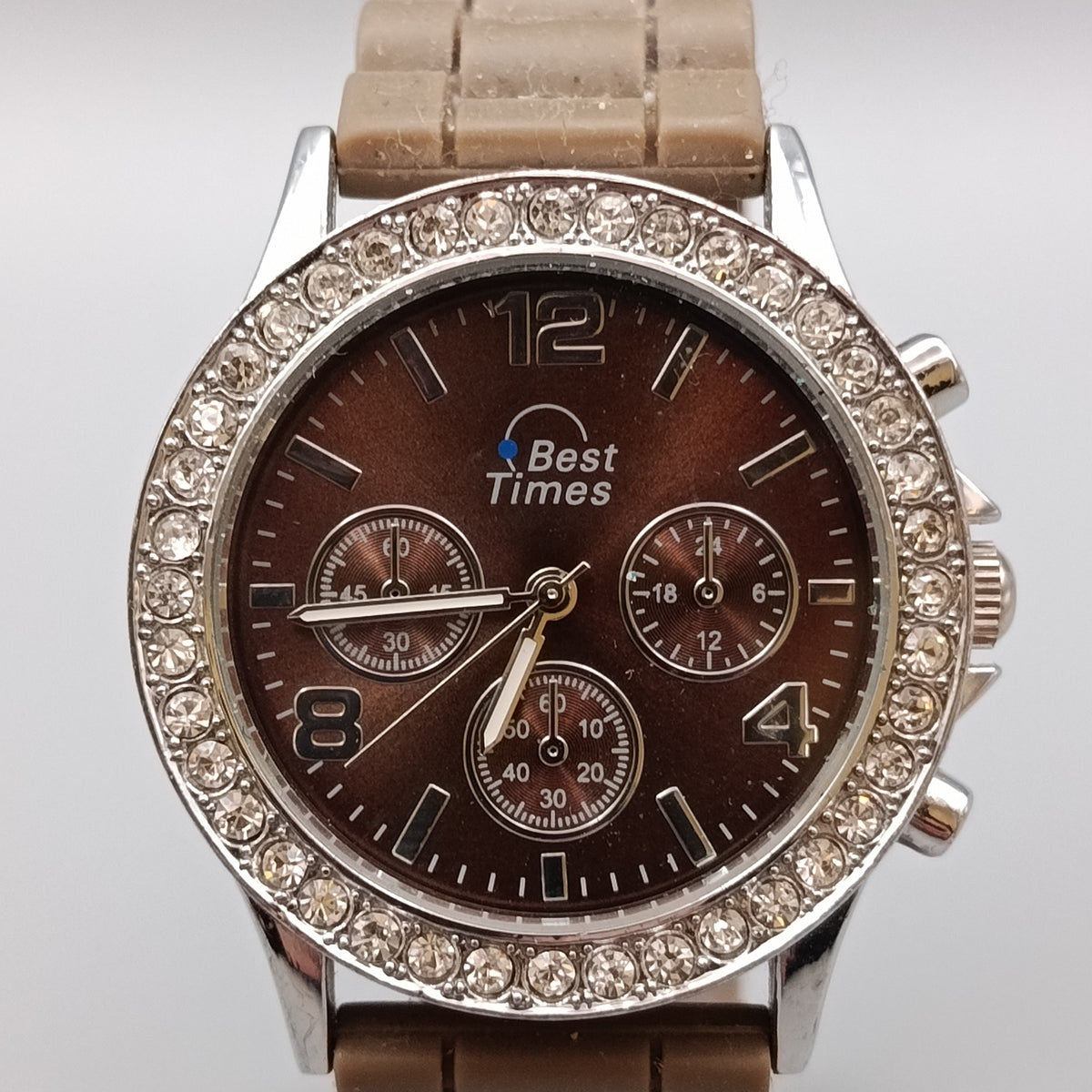 Moderne Best Times Damen Uhr – Braun mit Strasssteinen