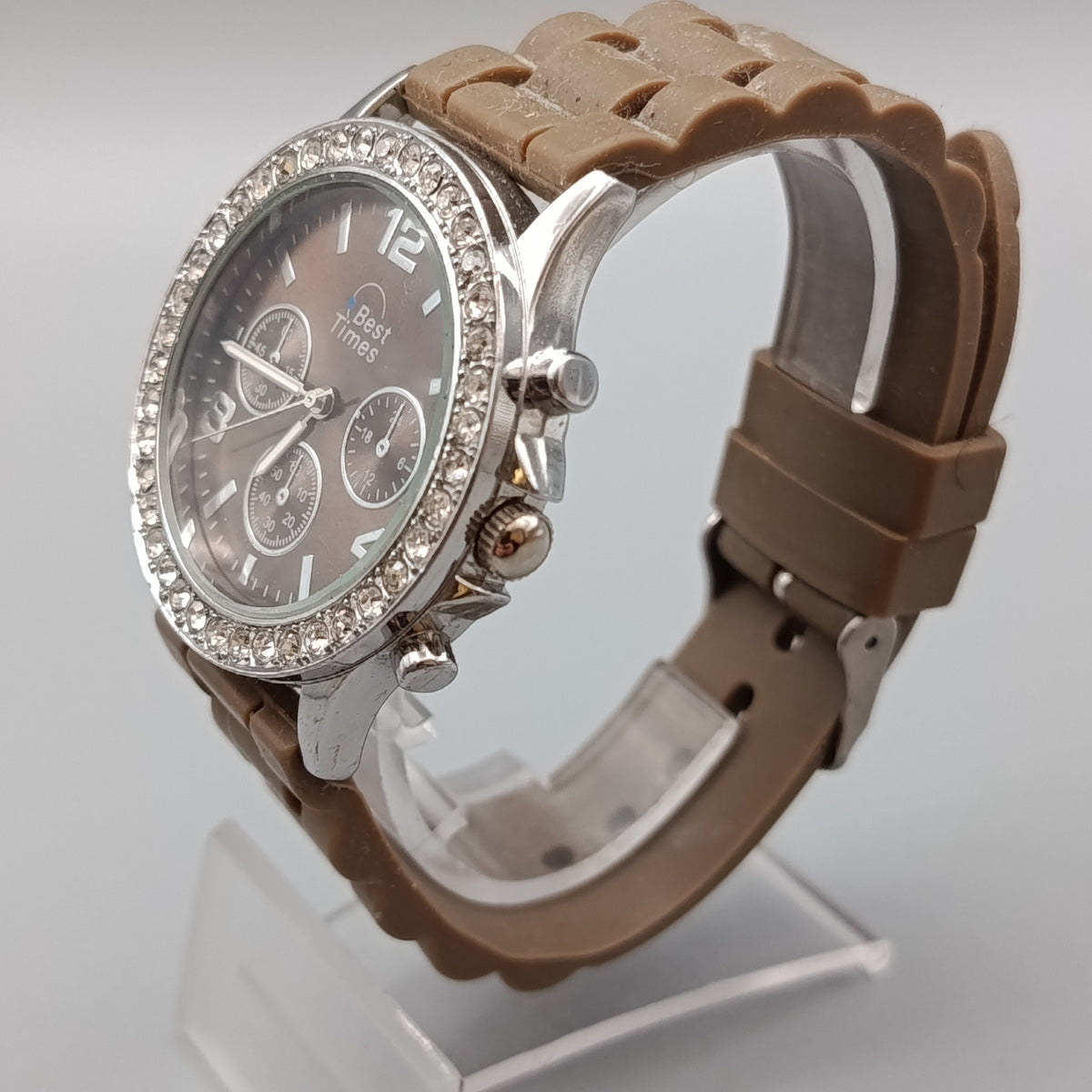 Moderne Best Times Damen Uhr – Braun mit Strasssteinen