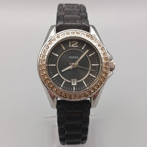 Moderne Fossil Damen Uhr – Schwarz mit Strasslünette