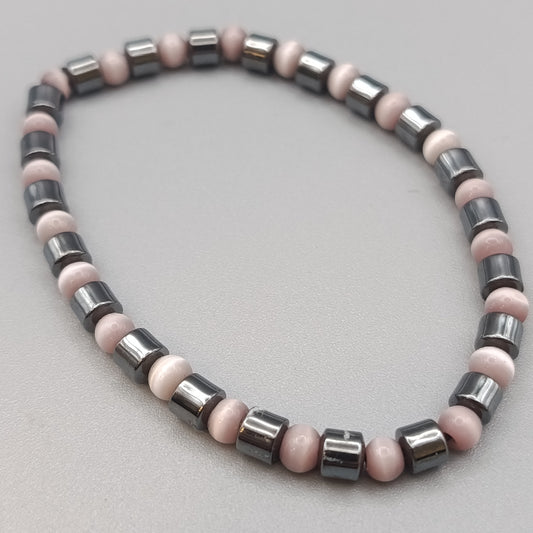 Eleganter Perlarmband mit Hämatit Rosa Steinen