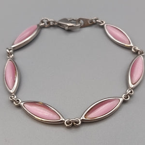 Elegantes Gliederarmband mit Rosa Steinen – Silberfarben