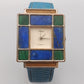 Damen Uhr mit Stein-Mosaik – Blaues Lederarmband