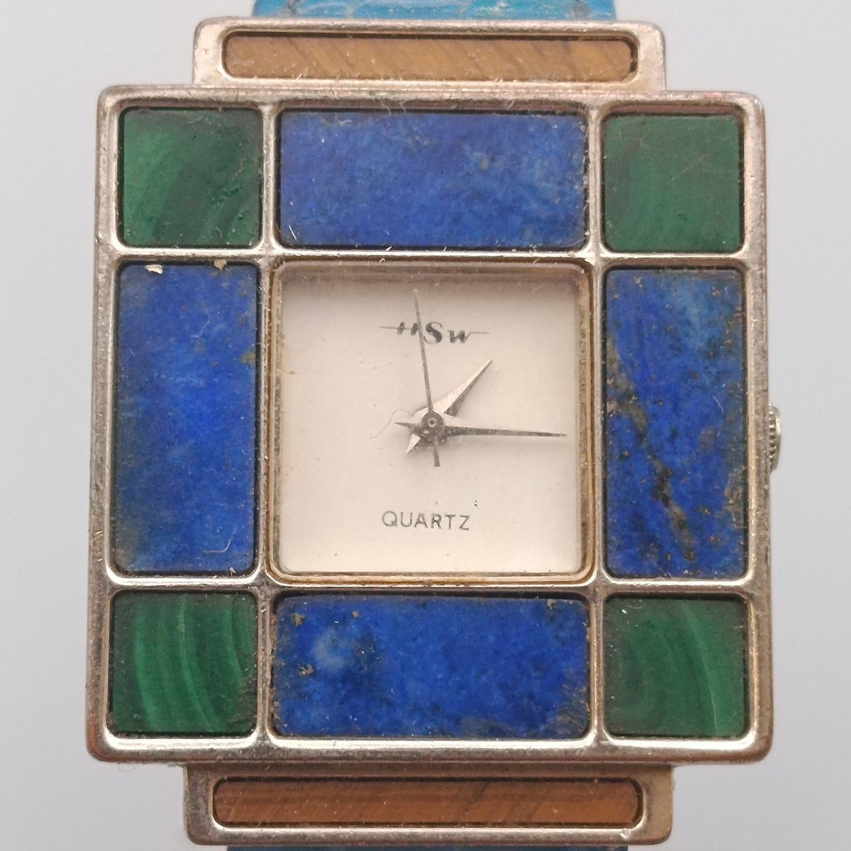 Damen Uhr mit Stein-Mosaik – Blaues Lederarmband