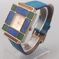 Damen Uhr mit Stein-Mosaik – Blaues Lederarmband