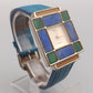 Damen Uhr mit Stein-Mosaik – Blaues Lederarmband