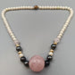 Elegante Damen Kette mit Rosenquarz und Hämatit