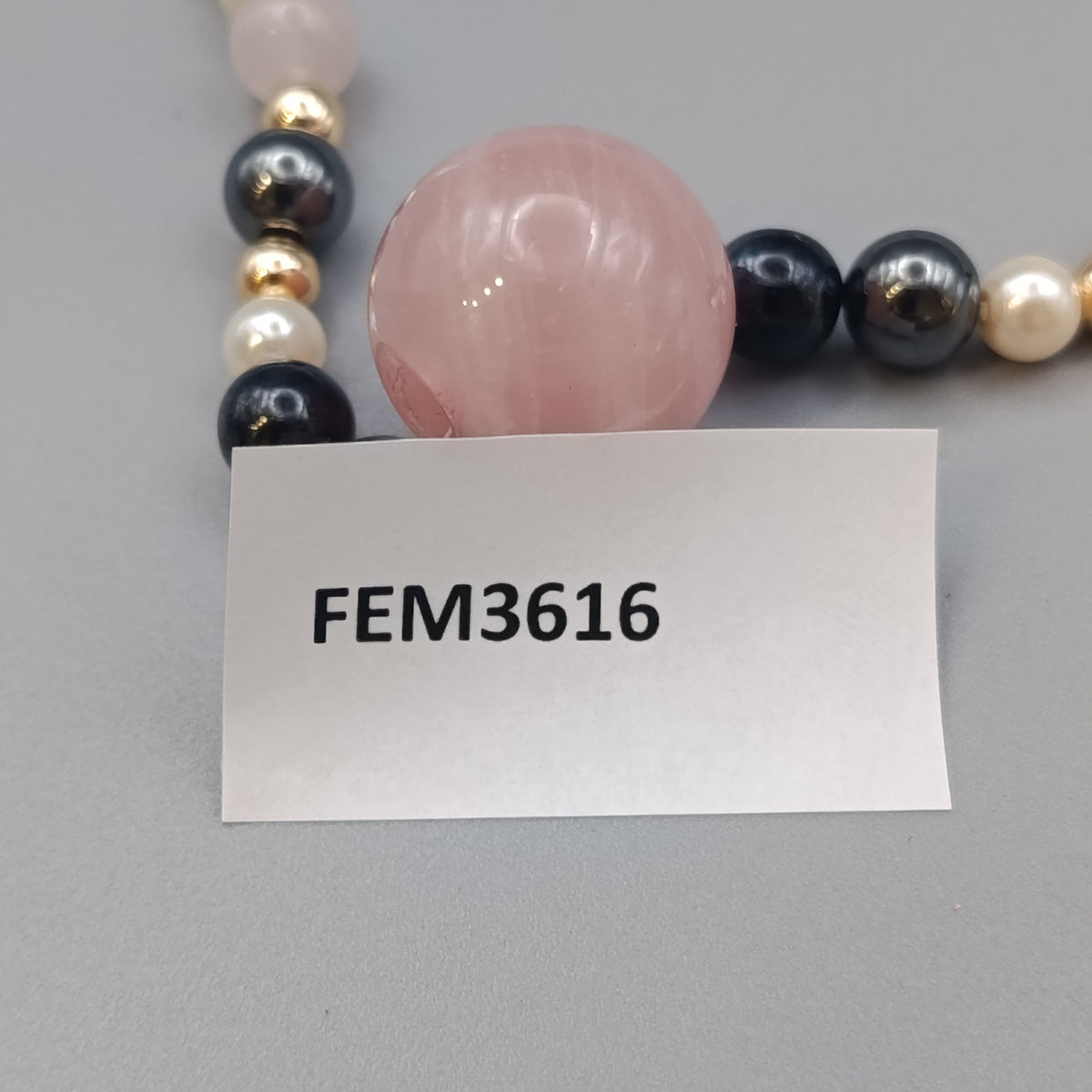 Elegante Damen Kette mit Rosenquarz und Hämatit