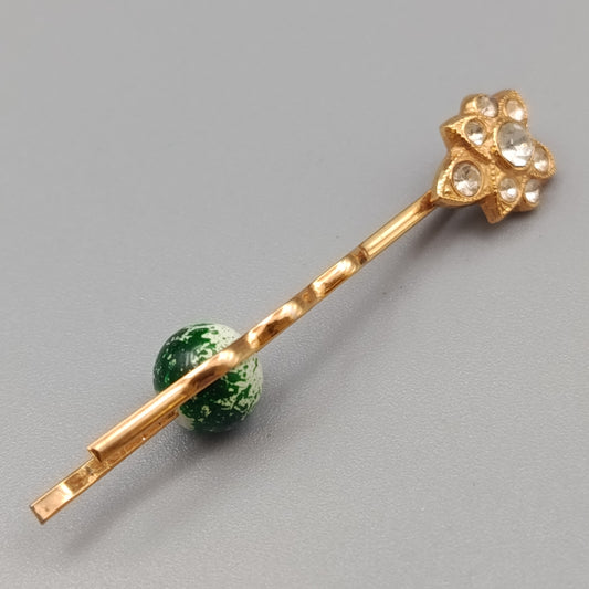 Haarnadel mit Strass und grüner Perle – Haarschmuck