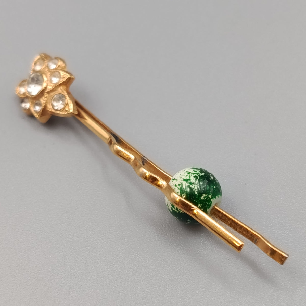 Haarnadel mit Strass und grüner Perle – Haarschmuck