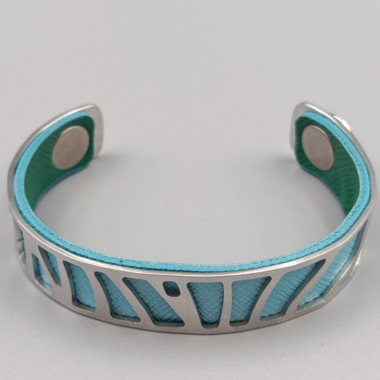 Elegantes Lederarmband – Türkis-Grünes Design mit Edelstahl