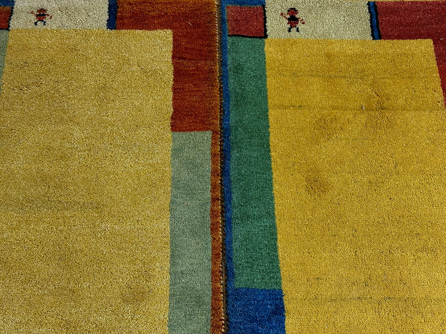 Indisches Gabbeh Teppich 2er Set Handgeknüpft Gelb Bunt 138x76 / 136x70 cm