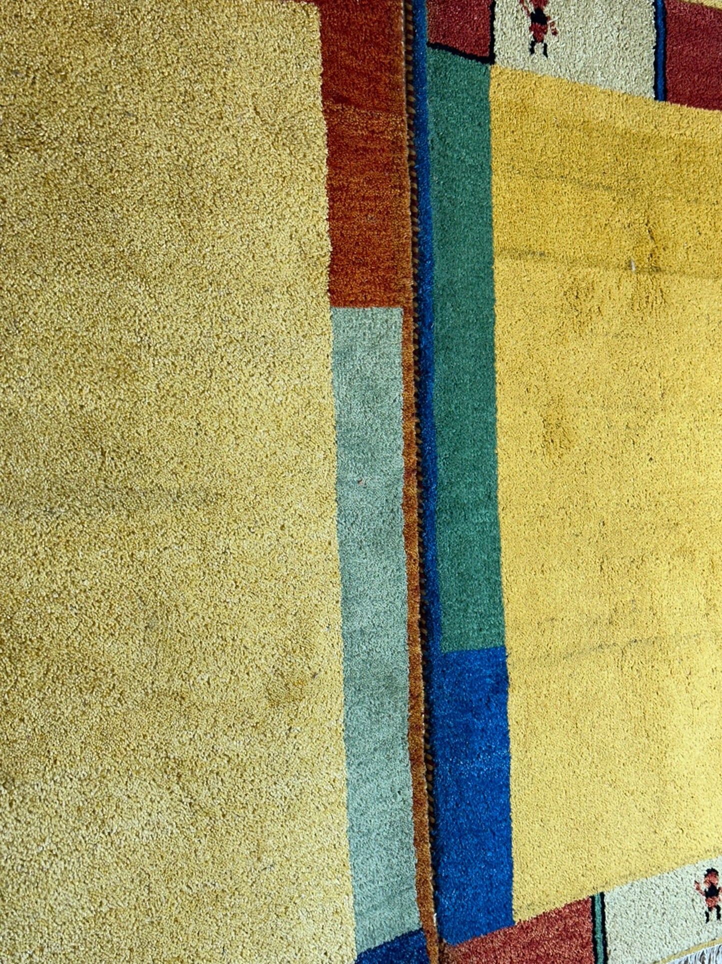 Indisches Gabbeh Teppich 2er Set Handgeknüpft Gelb Bunt 138x76 / 136x70 cm